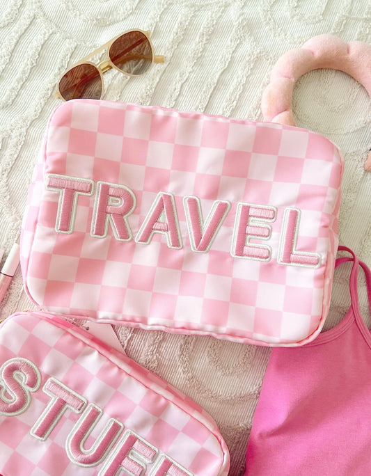 TRAVEL Pink Checkered XL Bag