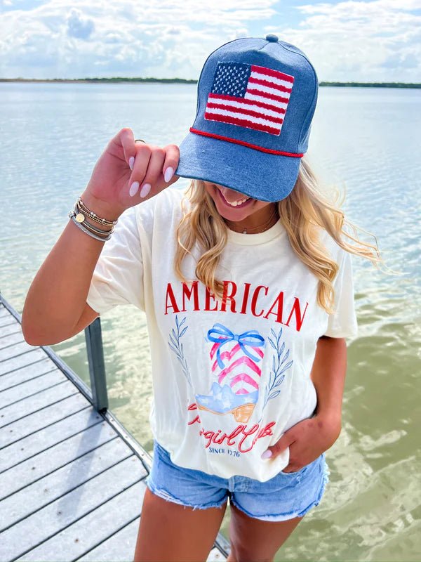 American Flag Patch Denim Trucker Hat - Accessories - Hats - Summer Tees