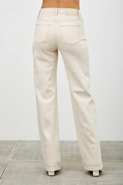 The High Rise Slim Wide Leg Beige Jeans