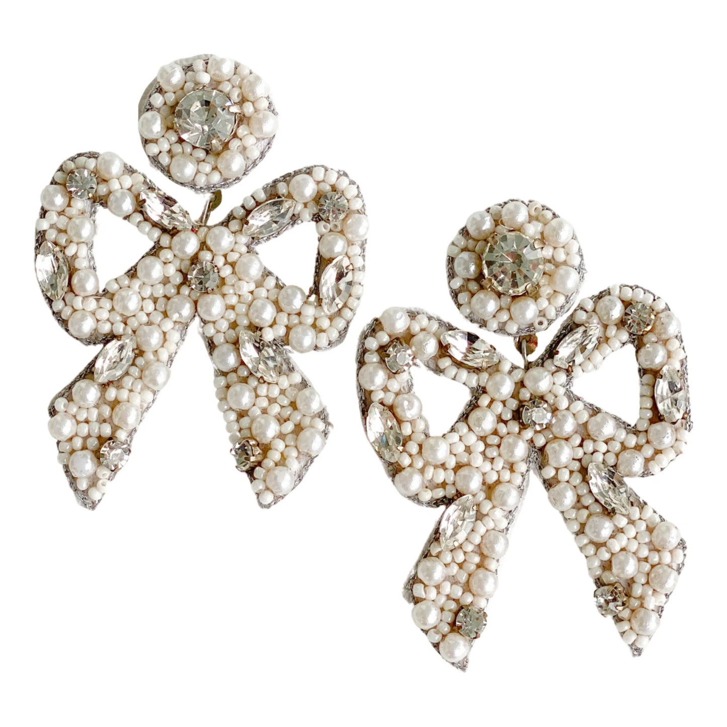 The Most Beautiful Beaded Bow Earrings! Add elegance, and grace to your Holiday outfit with these handcrafted bow earrings made with crystals, beads, and silk thread. They have a perfect size! Exclusively made by our talented artisans.