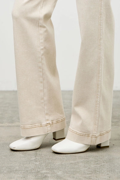 The High Rise Slim Wide Leg Beige Jeans