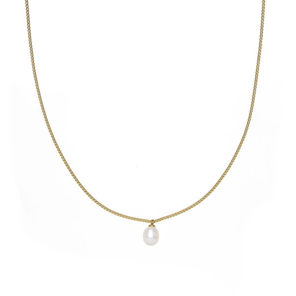 Box Chain Gold Pearl Necklace - Jewelry - Necklaces - Brenda Grands Jewelry