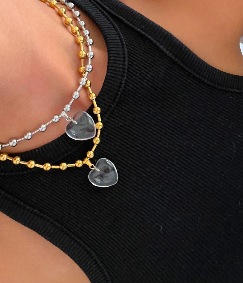 Clear Heart Beaded Necklace - Jewelry - Necklaces - Chansutt Pearls