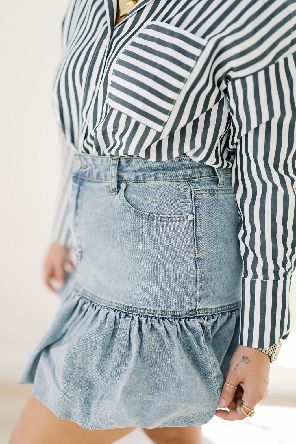 Cuddle Season Bubble Denim Skirt - Bottoms - Skirts - Blue B