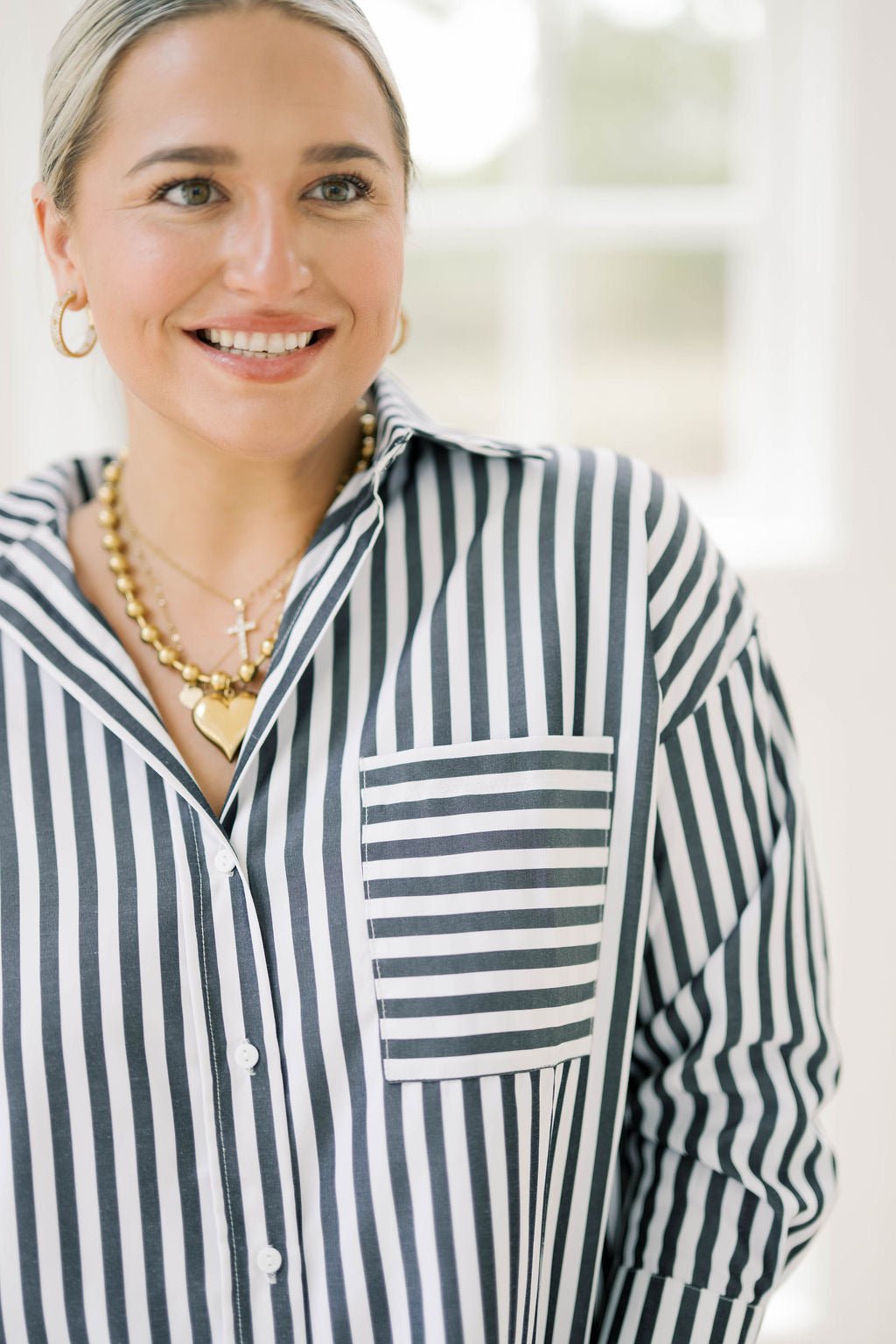 Go Times Striped Button Down Shirt - Tops - Blouses - Q2