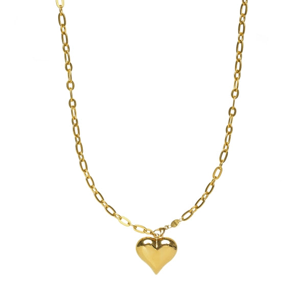 Adjustable Gold Puffy Heart Necklace