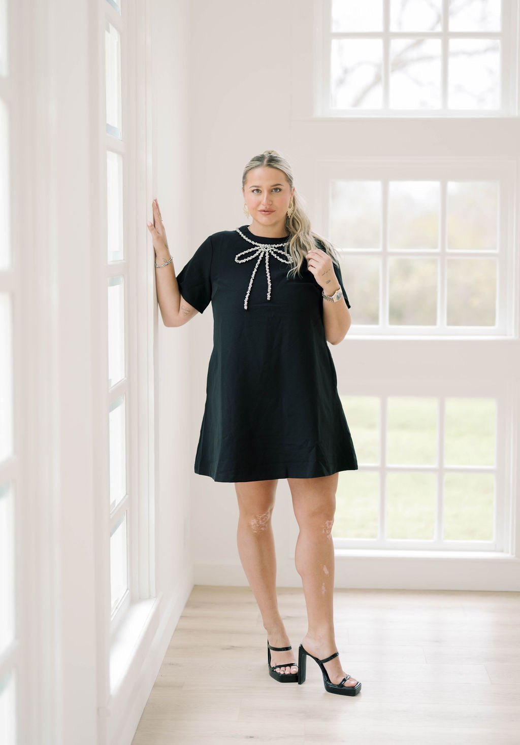 Holiday Soiree Rhinestone Bow Dress