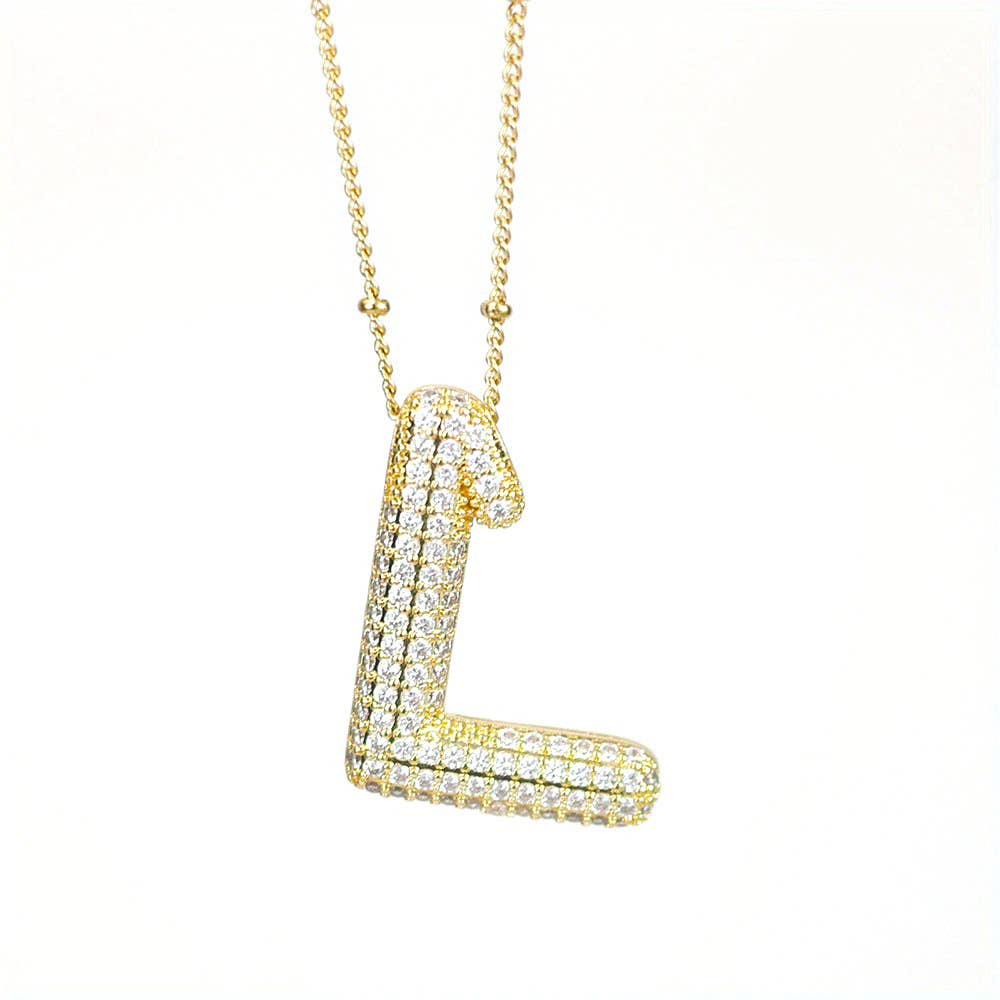 Initial SCRIPT CZ Balloon Bubble Gold Necklaces - Jewelry - Necklaces - Savy Bling