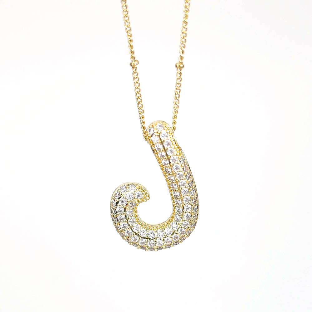 Initial SCRIPT CZ Balloon Bubble Gold Necklaces - Jewelry - Necklaces - Savy Bling