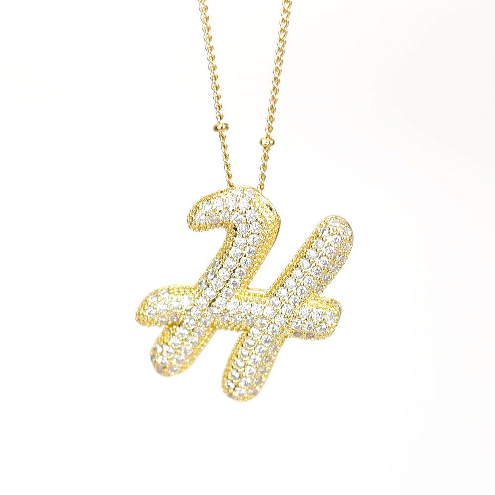 Initial SCRIPT CZ Balloon Bubble Gold Necklaces - Jewelry - Necklaces - Savy Bling