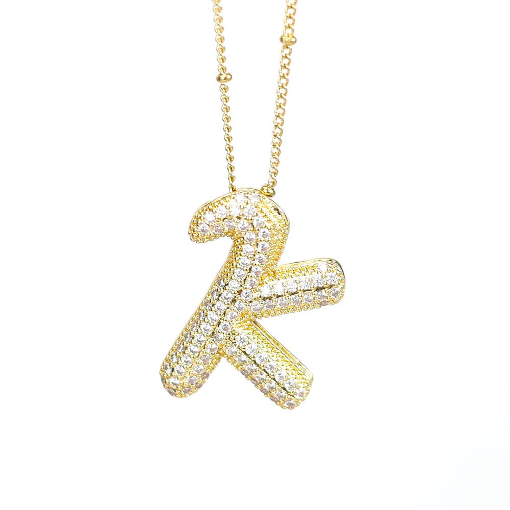 Initial SCRIPT CZ Balloon Bubble Gold Necklaces - Jewelry - Necklaces - Savy Bling
