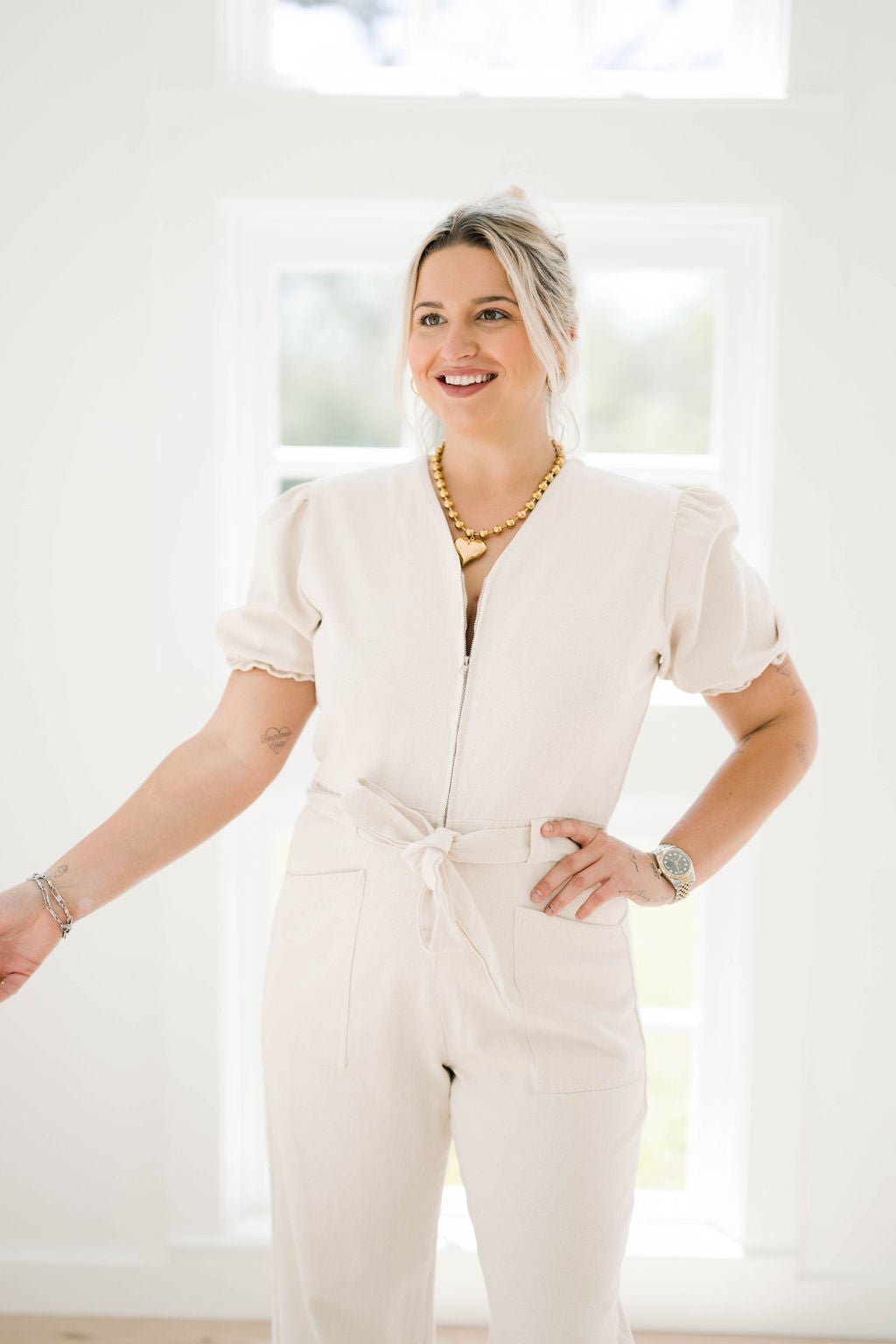 My Pleasure Cream Denim Jumpsuit - Jumpsuits - She & Sky