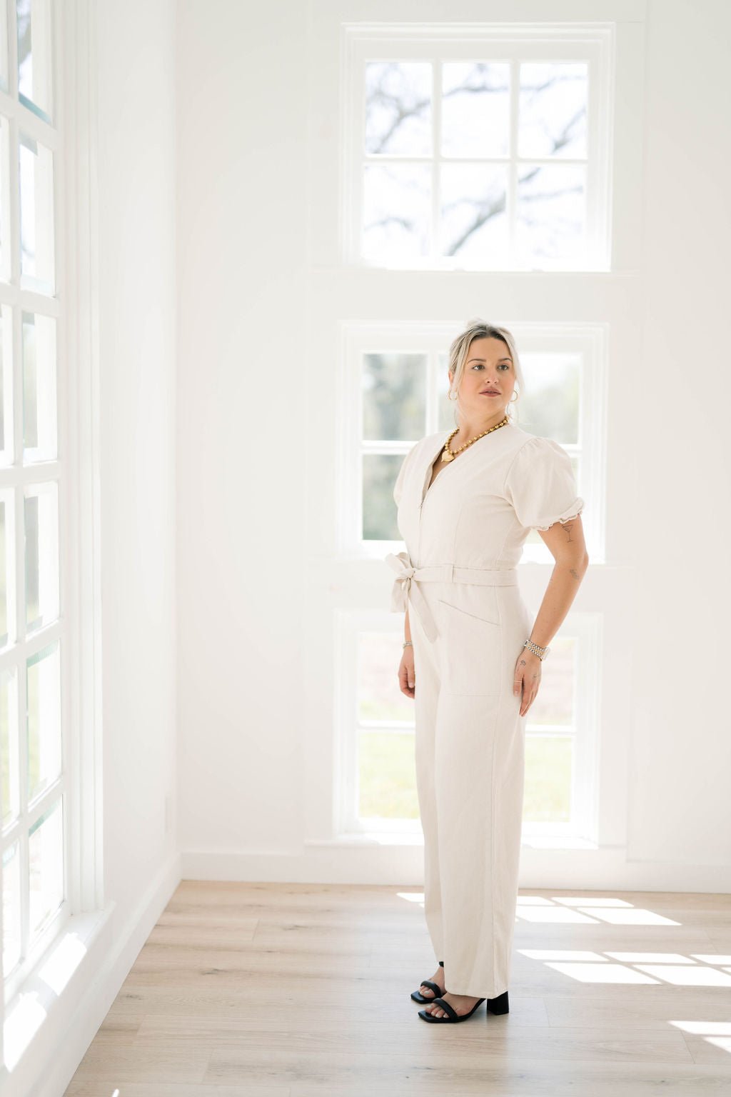 My Pleasure Cream Denim Jumpsuit - Jumpsuits - She & Sky