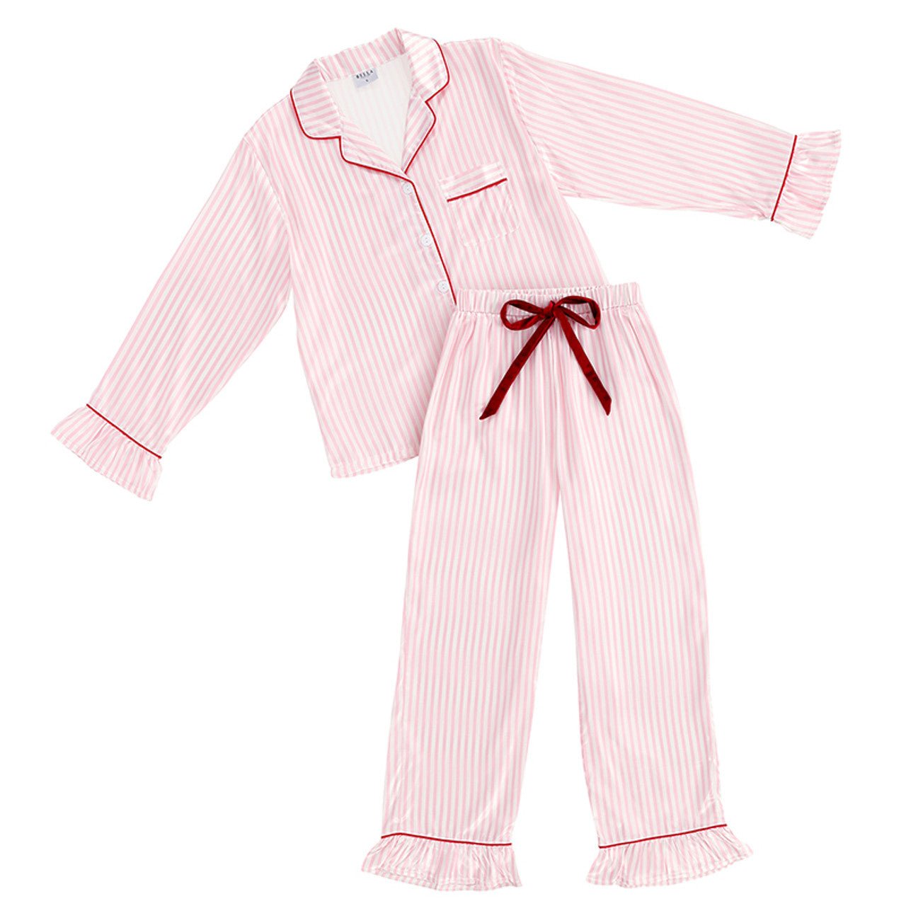 Pink Stripe Long Sleeve Ruffle PJ Set - Loungewear - Bella Sleep & Spa