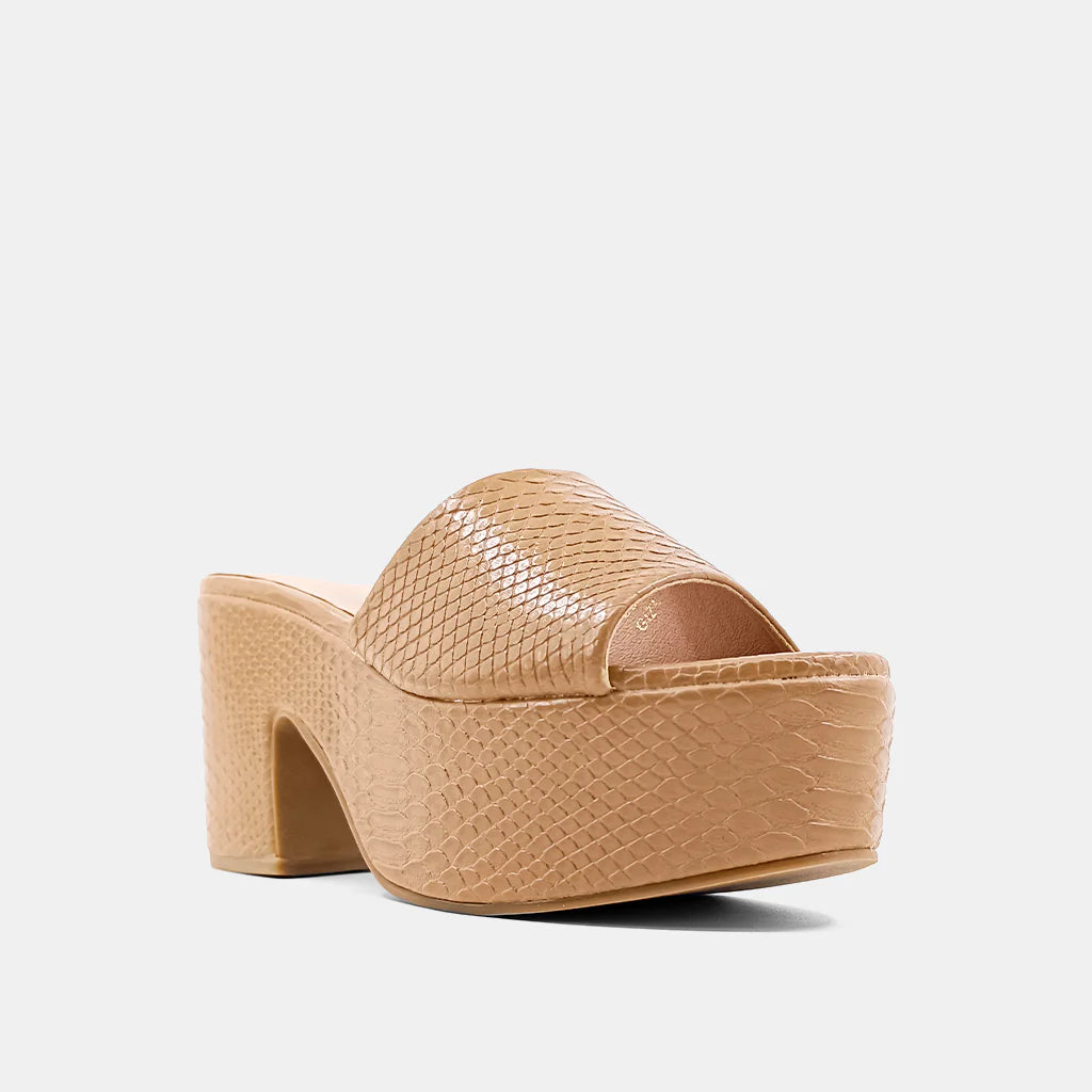 Our GIZA platform sandals feature a soft faux snakeskin leather upper and are set atop comfortable platform heels. Perfect with flowy dresses on long summer days (and nights!).