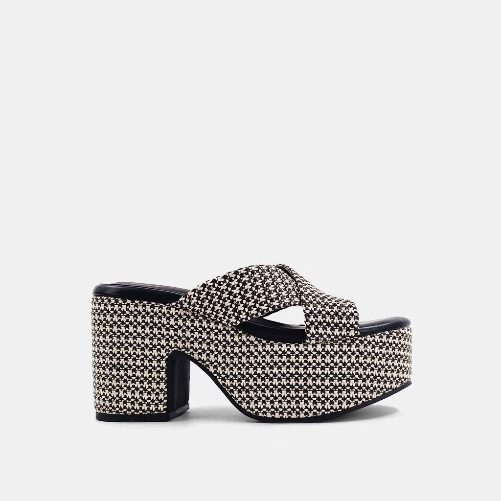 ShuShop Black/White Imelda Slip - On Wedge Heel - Shoes - Heels - ShuShop
