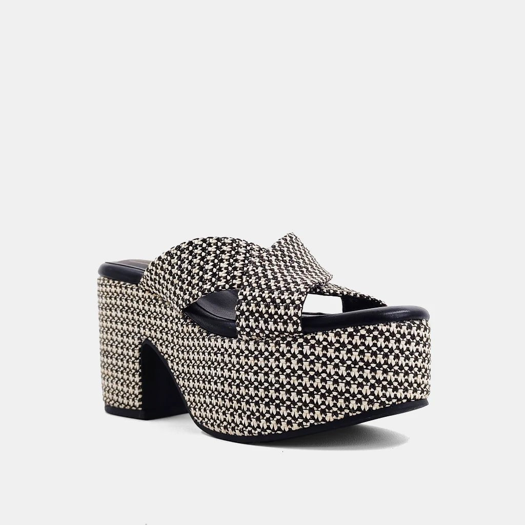 ShuShop Black/White Imelda Slip - On Wedge Heel - Shoes - Heels - ShuShop