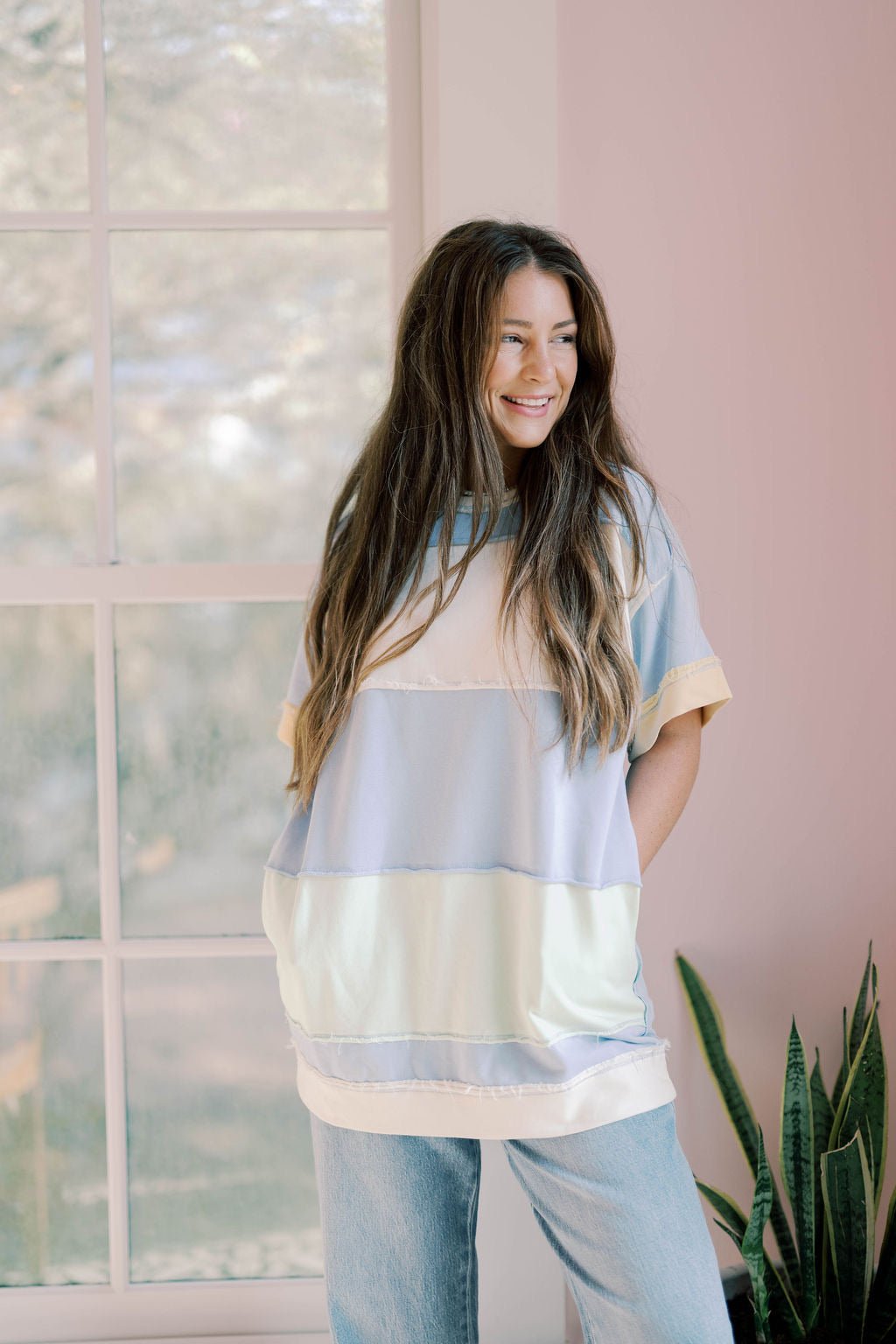 Sweet Smile Colorblock Oversized Tee - Tops - Tees - Peach Love CA
