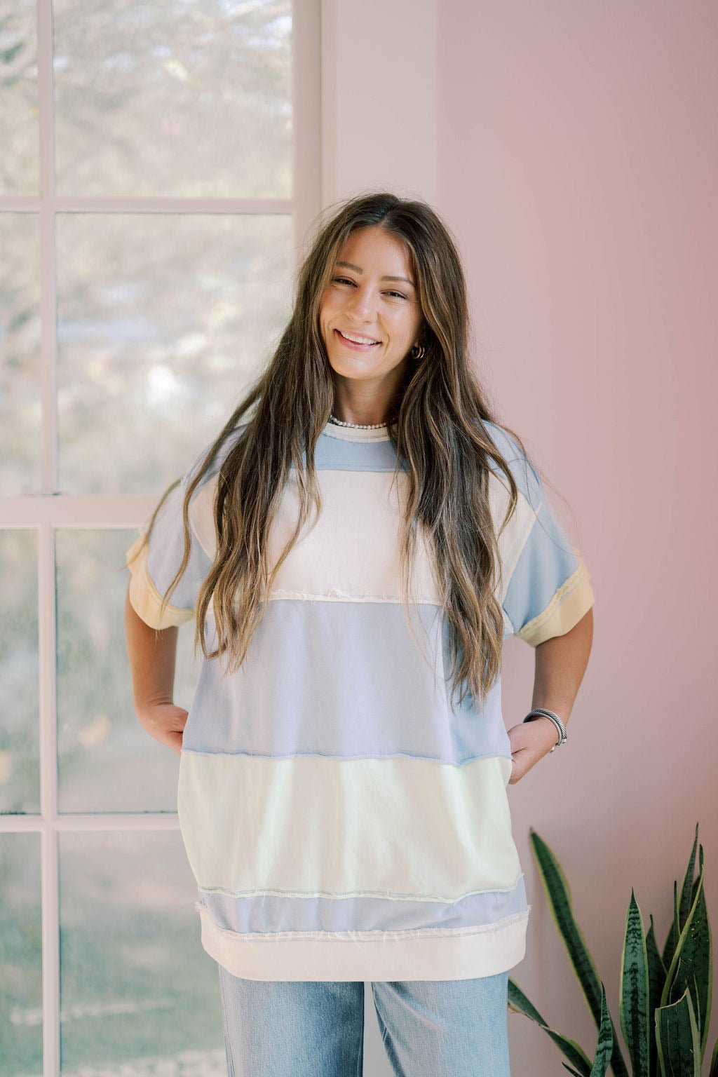 Sweet Smile Colorblock Oversized Tee - Tops - Tees - Peach Love CA