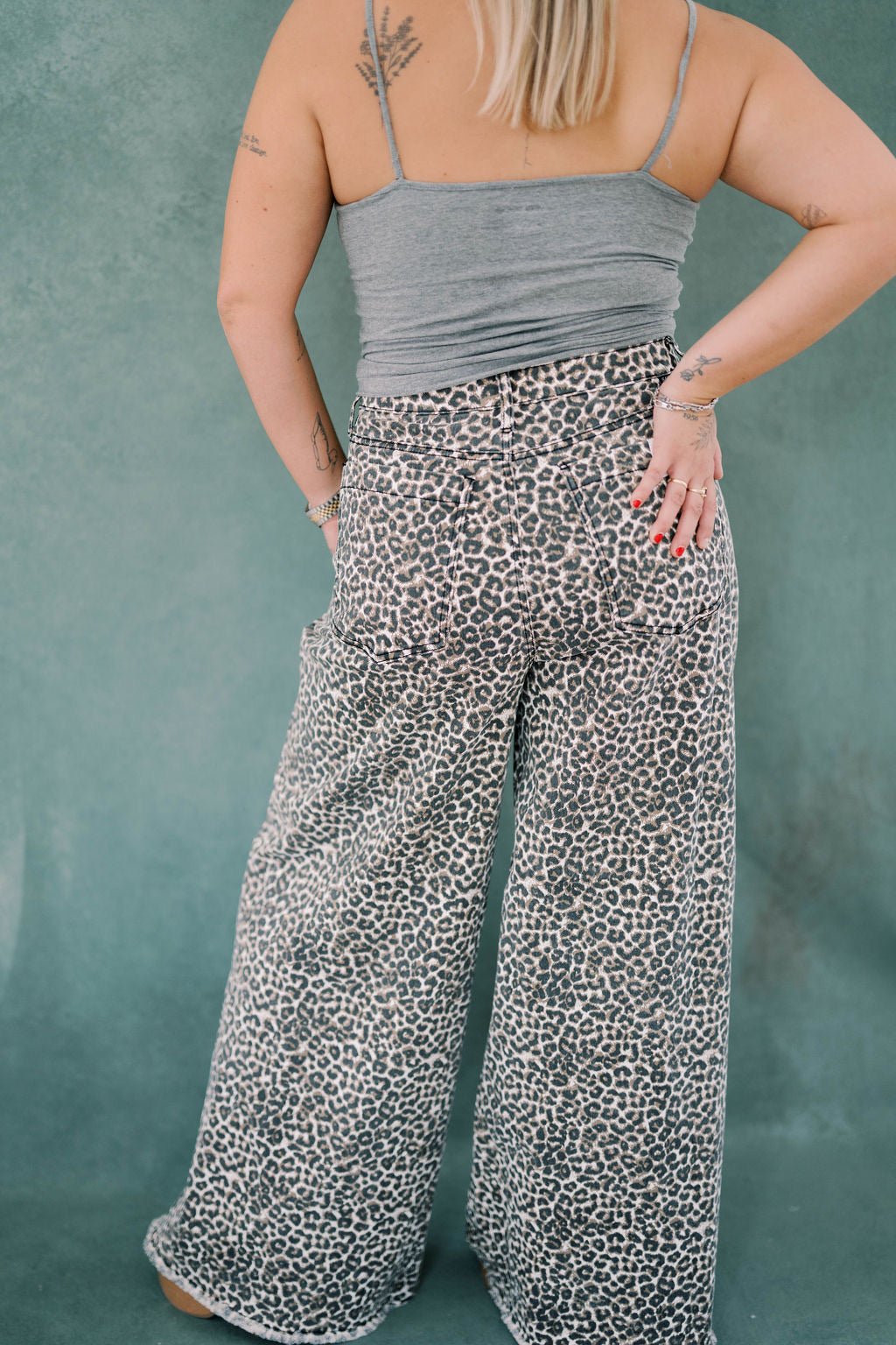 The Super High Rise Wide Leg Leopard Jeans - Bottoms - Pants - Saige Denim