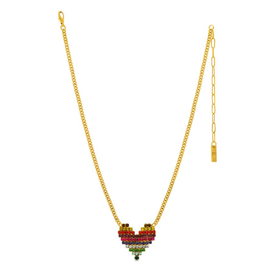 TOVA - Gold Multi Rhinestone Candy Heart Necklace - Jewelry - Necklaces - Tova