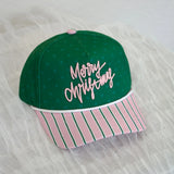 Merry Christmas Striped Pink Canvas Trucker Hat