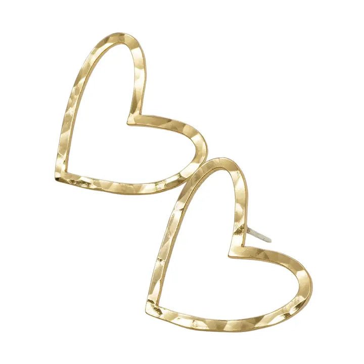 24K Gold Hammered Heart Studs - Jewelry - Earrings - Brenda Grands Jewelry