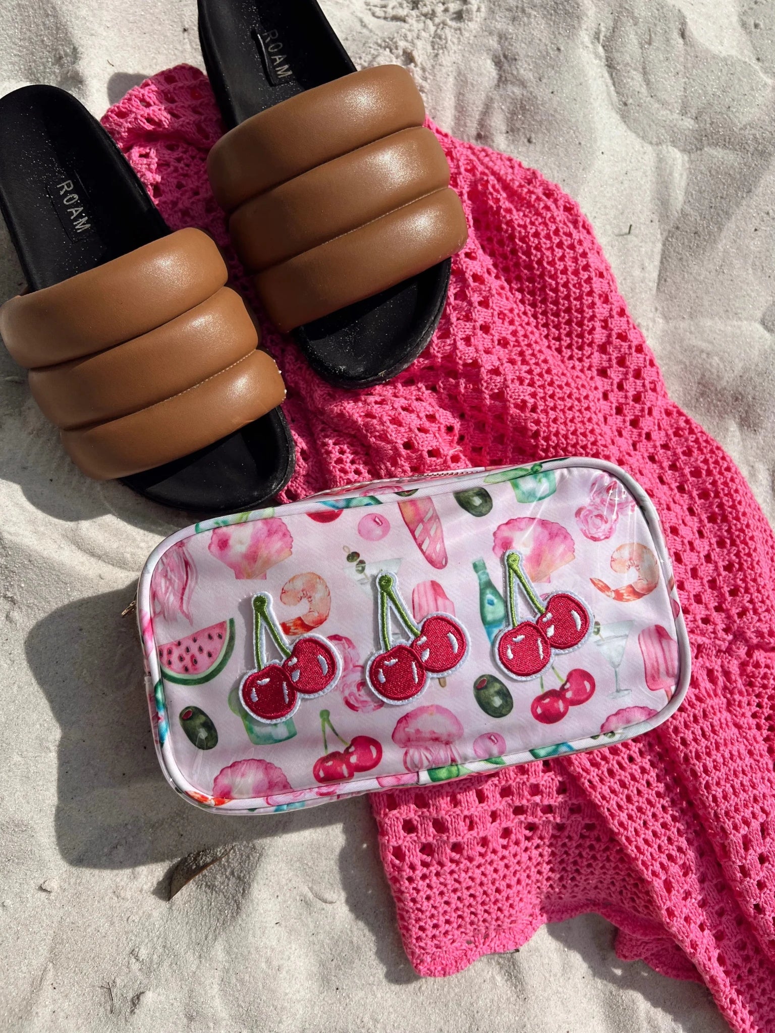 3 Cherries Pink Summer Clear Coat Large Bag - Bags - Travel - Kenz Kustomz