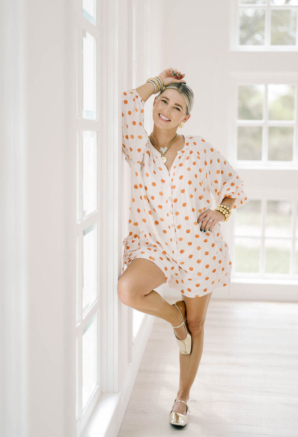 Getting Spooky Orange Polka Dot Romper