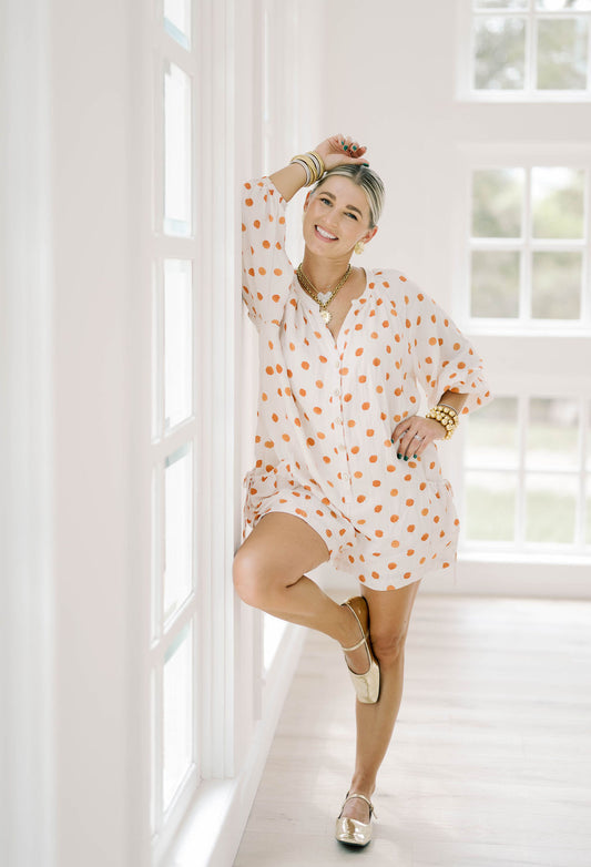 Getting Spooky Orange Polka Dot Romper
