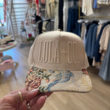 Lola + Co Tan Floral Canvas Trucker Hat