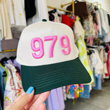 979 Pink/Green Embroidered Canvas Trucker Hat - Accessories - Hats - Madley