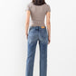 Everyone's Favorite Jeans. High rise straight jeans with distressed knee. Zipper front with button closure