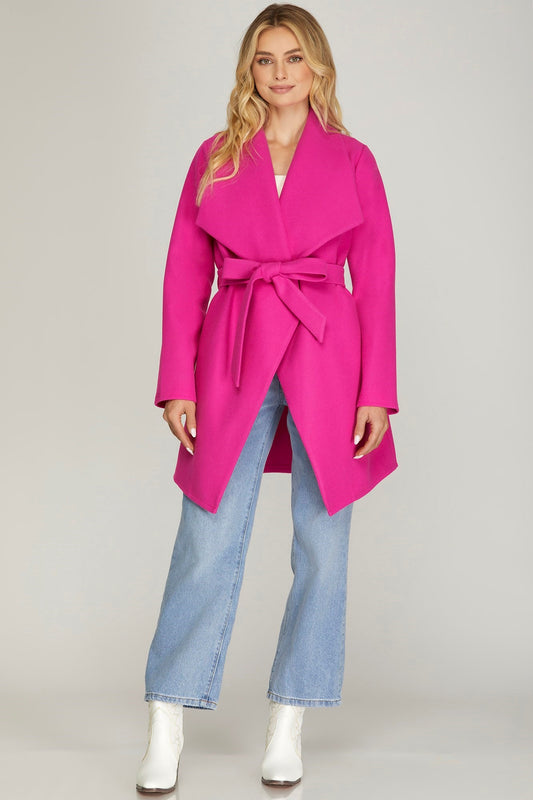 long-sleeved, open-front, wrap coat for date night, or dress it down for a night of chillin' near the fireplace. Tie it up at the front for a fancier look or leave it loose--it's totally up to you! Did we mention it is the most beautiful shade of pink
