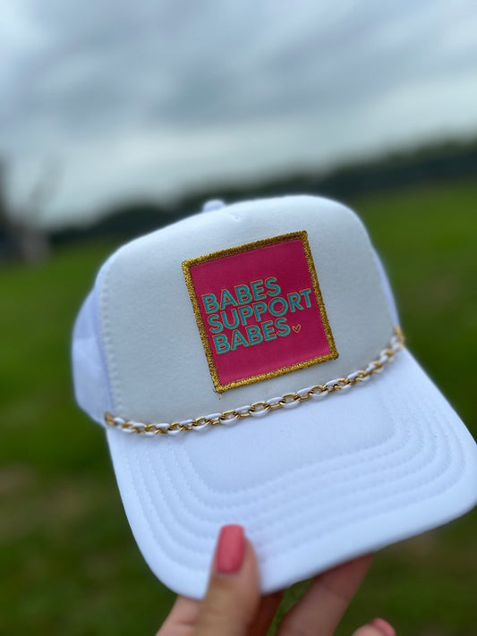 Babes Support Babes Patch White Chain Trucker Hat - Accessories - Hats - Summer Tees