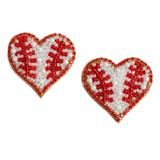 Cheer your favorite baseball player and team with these handmade Baseball Earrings in a heart shape! They are made out of beads, rhinestones and pearls with the perfect amount of shimmer. They are very comfortable to wear for those day or night games!