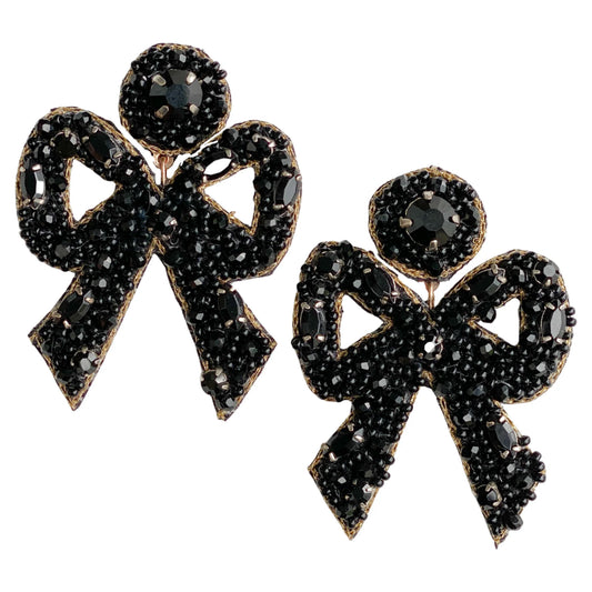 The Most Beautiful Beaded Bow Earrings! Add feminity, elegance, and grace to your Holiday outfit with these handcrafted bow earrings made with crystals, beads, and silk thread. They have a perfect size! Exclusively made by our talented artisans.