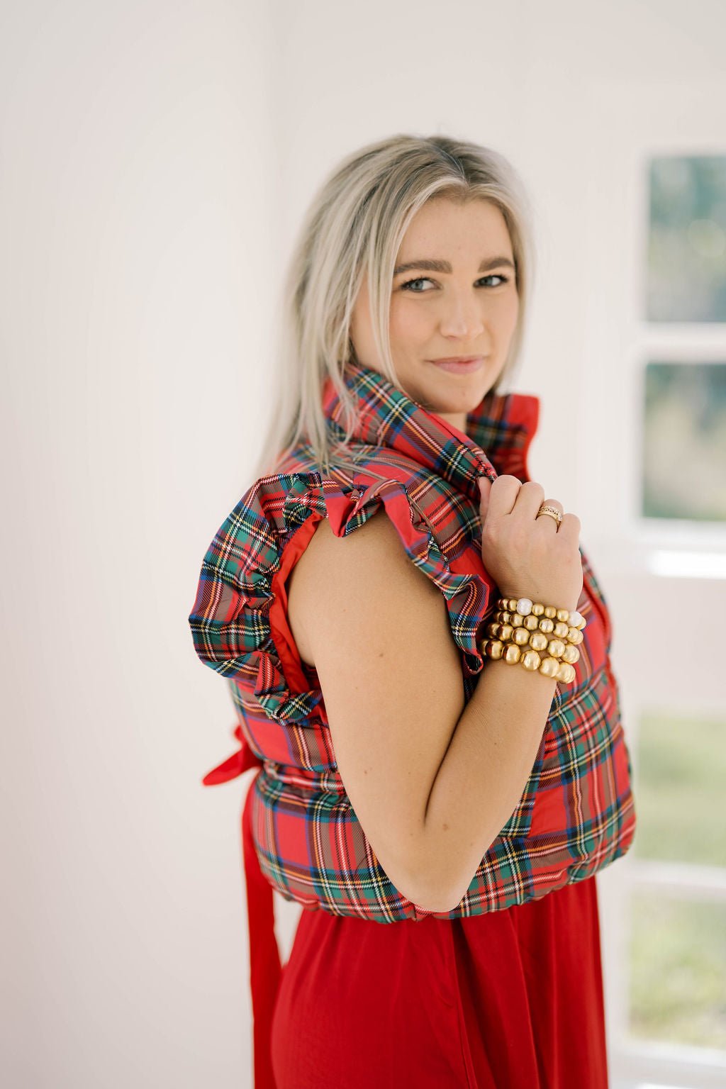 Blissful Time Plaid Puffer Vest - Outerwear - Vests - Peach Love CA