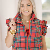 Blissful Time Plaid Puffer Vest - Outerwear - Vests - Peach Love CA