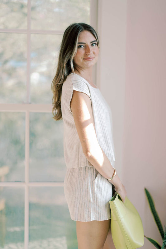Bonbon Linen Striped Top - Tops - Tees - Hunter & Brown
