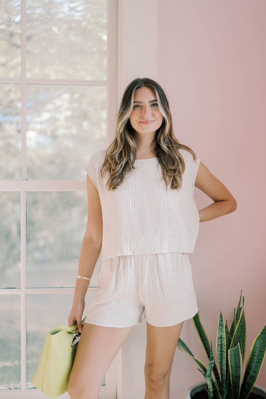 Bonbon Linen Striped Top - Tops - Tees - Hunter & Brown