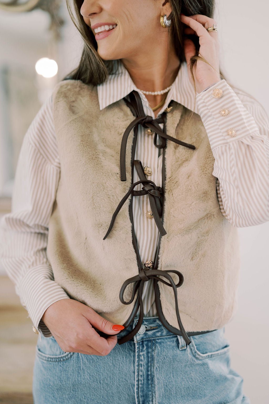 Boot Scootin' Leather Trim Fur Vest - Outerwear - Vests - Able