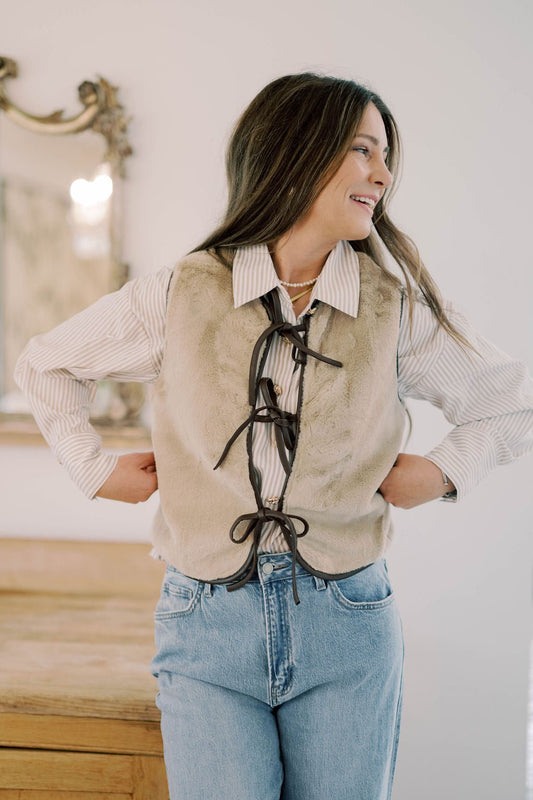 Boot Scootin' Leather Trim Fur Vest - Outerwear - Vests - Able