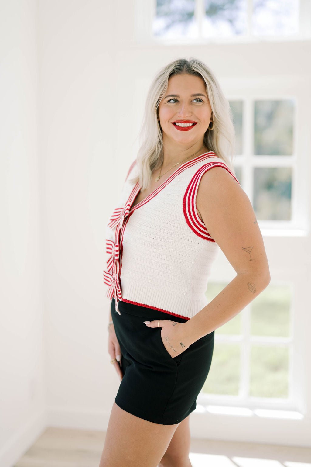 Candy Cane Bow Sweater Vest - Tops - Sweaters - Peach Love CA