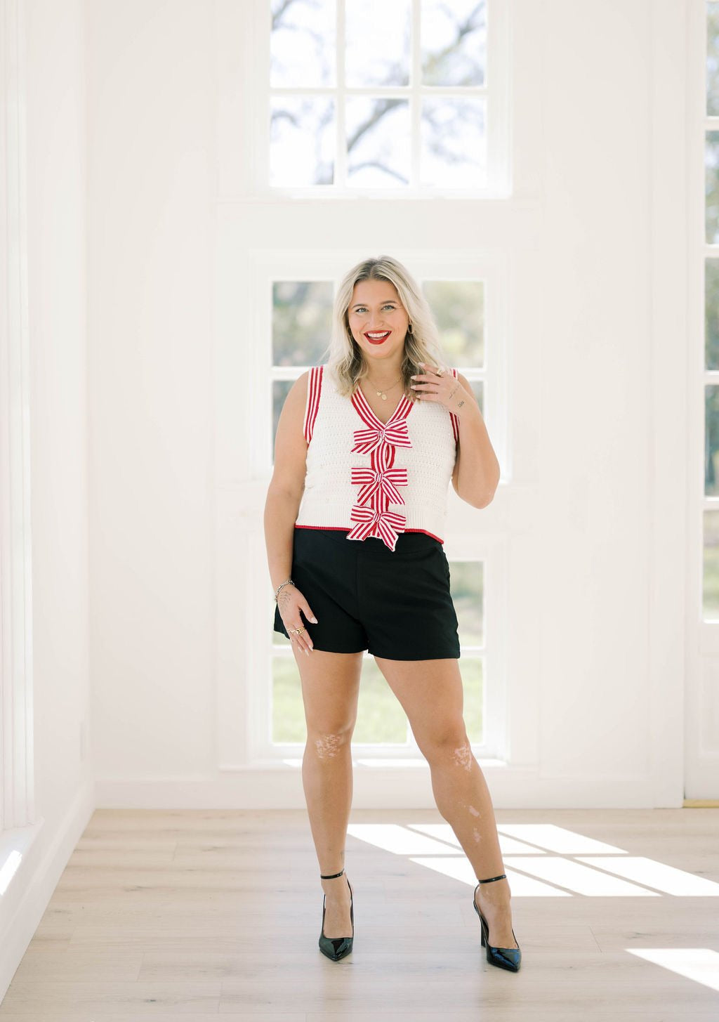 Candy Cane Bow Sweater Vest - Tops - Sweaters - Peach Love CA