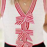 Candy Cane Bow Sweater Vest - Tops - Sweaters - Peach Love CA