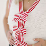 Candy Cane Bow Sweater Vest - Tops - Sweaters - Peach Love CA