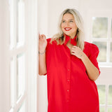 Cardinals Ruffle Collar Shirt Dress - Dresses - Adrienne