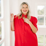 Cardinals Ruffle Collar Shirt Dress - Dresses - Adrienne