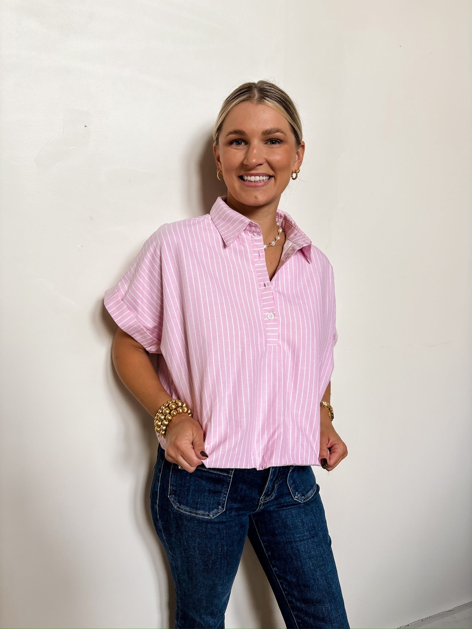 Chic Style Stripe Top - Tops - Blouses - Q2
